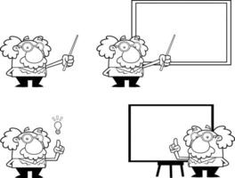 Outlined Science Professor Cartoon Character Poses. Hand Drawn Collection Isolated On White Background vector