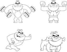 Outlined Bulldog Cartoon Character. Collection Set vector