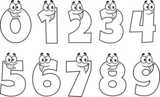 Outlined Funny Number Cartoon Characters Different Poses. Collection Set vector