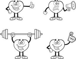 Outlined Heart Cartoon Character Series. Collection vector