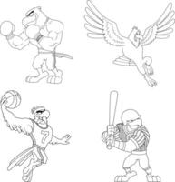 Outlined Eagle Cartoon Characters. Collection Set vector