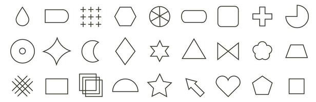 Collection of icons of simple geometric shapes. Thin line geometric shapes. Linear flat style icon. vector