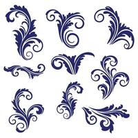 Swirl Ornament Set with Elegant Floral Illustrations vector