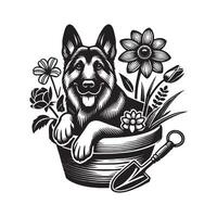 German Shepherd In A Flower Design Silhouette vector