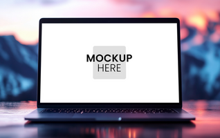Laptop display mockup, realistic front-facing and customizable psd