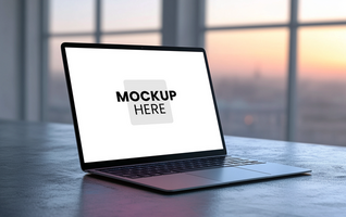 Modern laptop mockup, front-facing screen display, fully editable psd
