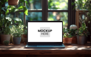 Laptop mockup for presentations, customizable front screen display psd