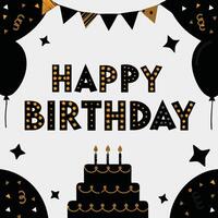 happy birthday card with cake and balloons, vector