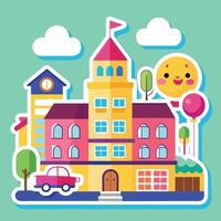 a cartoon house with a car and balloons vector