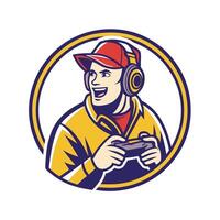 man wearing headphones and holding a controller vector