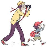 man taking a picture of a child with a camera vector