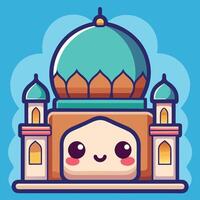 a cartoon mosque with a smiling face vector