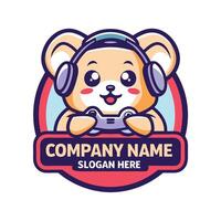a cute bear wearing headphones and holding a controller vector