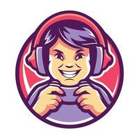 a smiling boy wearing headphones holding a controller vector