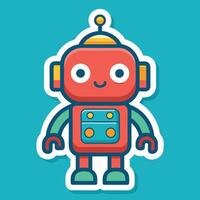 a sticker of a robot with a blue background, vector