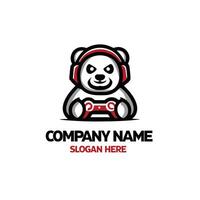 bear wearing headphones and holding a controller vector