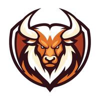 an angry bull head in the center of a shield design art vector