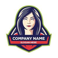 a woman's face with the word company name on it vector