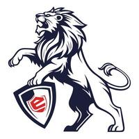 lion with shield and shield logo vector