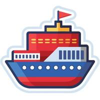 a red and blue boat with a flag on top vector