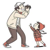 a man taking a picture of a child with a camera vector