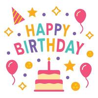 happy birthday card with cake balloons vector