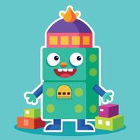 cartoon robot with a hat a box vector