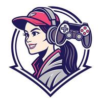 a woman wearing a baseball cap and holding a controller vector