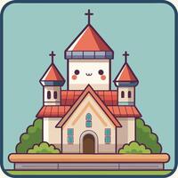 a cartoon church with a tower and a cross on top vector