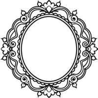 a black and white oval frame with a floral pattern vector