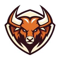 the head of an angry bull is shown in the center of a shield vector