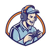 man wearing headphones and holding a controller design art vector