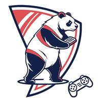 panda bear playing game on controller vector