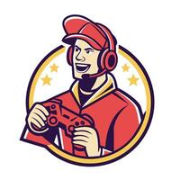 a man in a red hat holding a controller vector