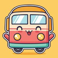 cartoon bus with happy face on yellow background vector