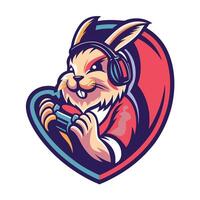 a rabbit wearing headphones design art and holding a controller design art vector