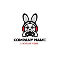a bunny wearing headphones and holding a controller log design arto vector