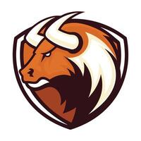 an angry bull head in the center of a shield vector