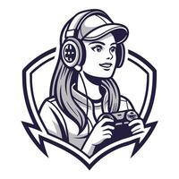 woman wearing and holding controller vector