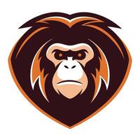 an angry monkey head in the shape of a shield vector