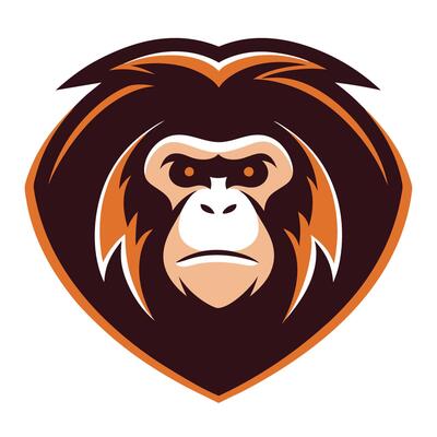 an angry monkey head in the shape of a shield