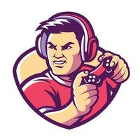 mascot icon game player with headphones holding controller viewed from front on isolated background set of vector