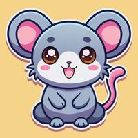 a cute mouse sticker with a pink nose and brown eyes vector