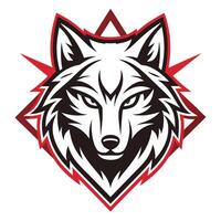 the wolf head is shown in the middle of a red and black background vector