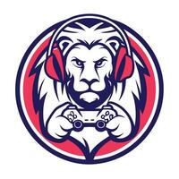 lion with headphones holding a controller vector