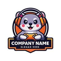a cute mouse with headphones holding a controller vector