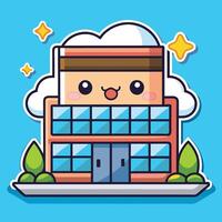 a cartoon building with clouds and stars vector