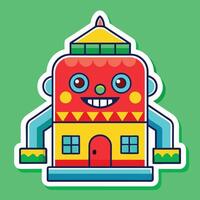 a sticker of a robot with a house on it vector