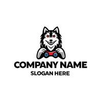 a wolf holding a controller logo design vector