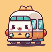 a cartoon bus with a bow on the front vector